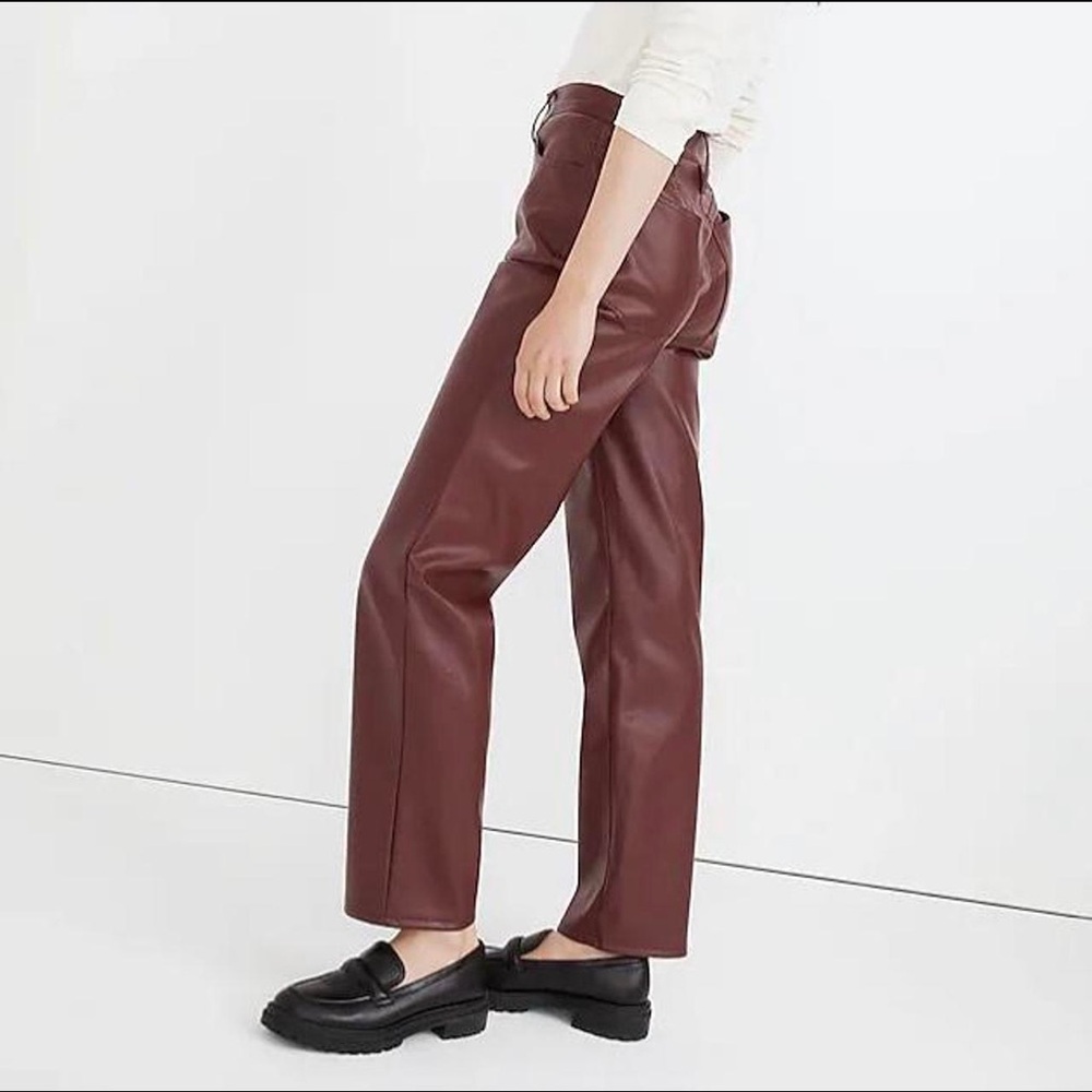 Madewell Women's Maroon Straight Leg Faux leather pants